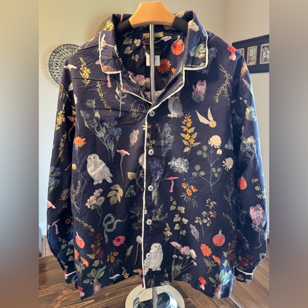 Pottery Barn Teen Harry Potter Herbology Navy‎ Button Up Pajama Top Size M